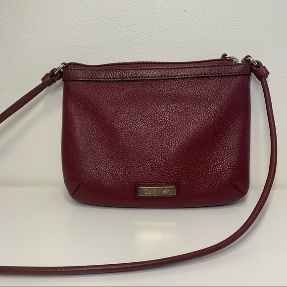 Calvin Klein Wine Colored Soft Leather Crossbody